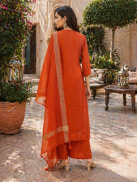 Rust Orange Mul Chanderi Anarkali Kurta Set with Embroidered Yoke & Dupatta
