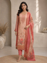 Blush Pink Floral Printed Straight Suit Set with Dupatta