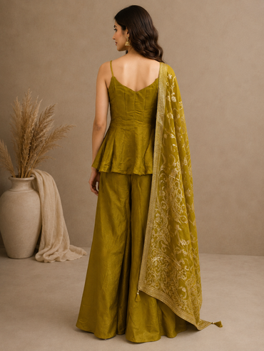 Antique Mustard Silk Peplum Palazzo Set