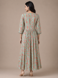 Mint Green Imported Lycra Floral A-Line Maxi Dress