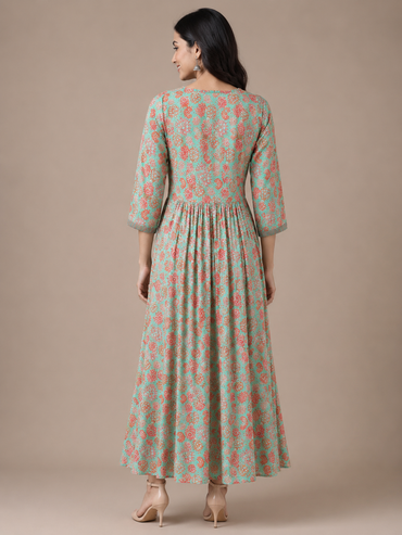 Mint Green Imported Lycra Floral A-Line Maxi Dress
