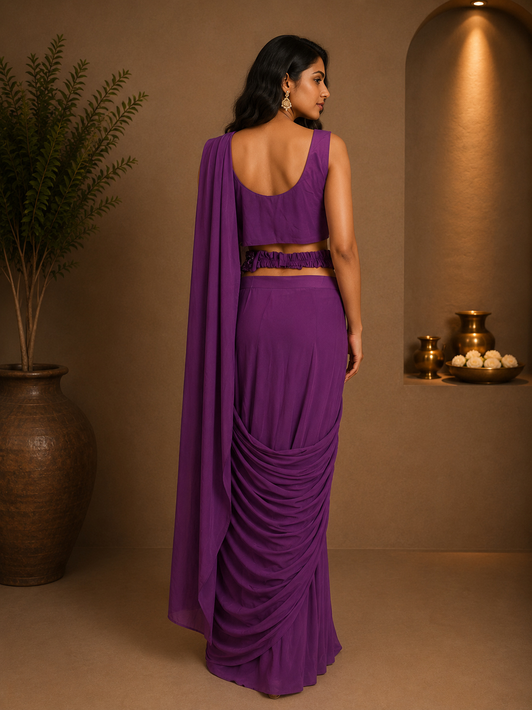 Purple Lycra Designer Saree with Heavy Embroidered Blouse