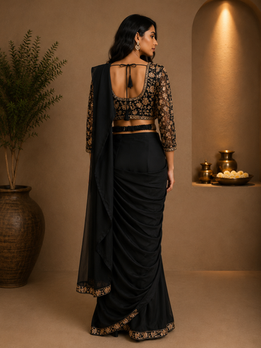 Black Lycra Designer Saree with Heavy Embroidered Blouse