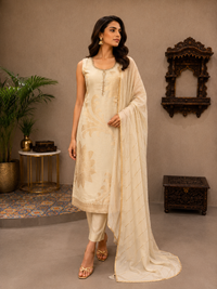 Women's Tissue Silk Embroidered Kurta Pant Set with Dupatta