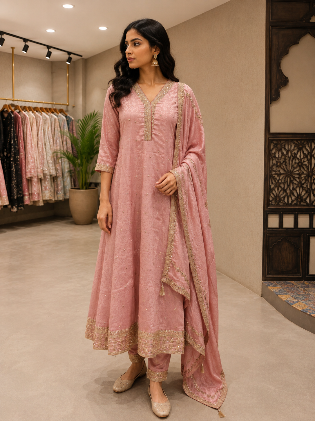 Blush Pink Silk Embroidered Anarkali Kurta Set with Dupatta