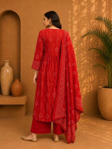 Women's Cotton Printed Kurta Palazzo Set with Dupatta