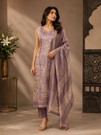 Lavender Printed Kurta Set with Dupatta