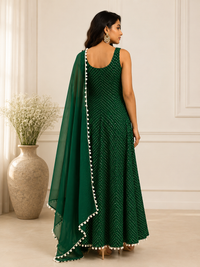 Emerald Green Chiffon Designer Anarkali Suit with Dupatta