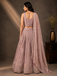 Dusty Mauve Tissue Silk Lehenga Set with Floral Embroidered Blouse