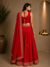 Red Silk Embroidered Lehenga Choli with Designer Dupatta