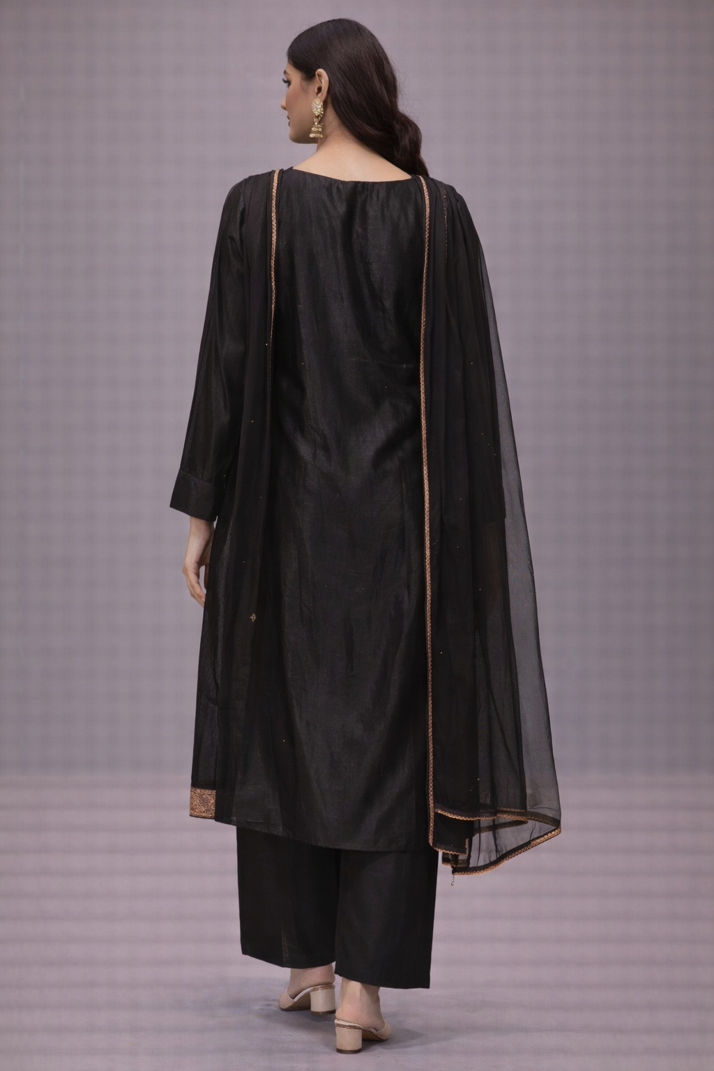 Black Silk Floral Printed Kurta Pant Set