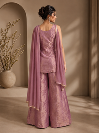 Dusty Rose Silk Kurta Set with Palazzo & Dupatta | Elegant Wedding & Festive Wear