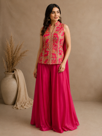 Rani Pink Silk Brocade Jacket Palazzo Set