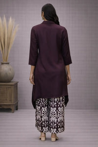 Women's Maroon Cotton Satin Asymmetrical Kurta Palazzo Set