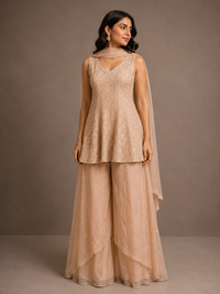 Beige Georgette Embroidered Sharara Suit with Dupatta