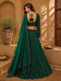 Emerald Green Net Embellished Lehenga Set