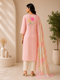 Women's Floral Print Soft Silk Kurta Pant Set with Dupatta
