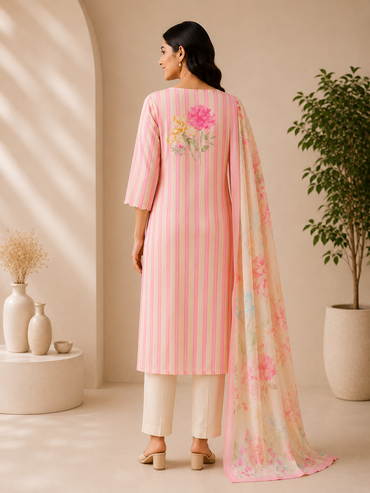 Women's Floral Print Soft Silk Kurta Pant Set with Dupatta