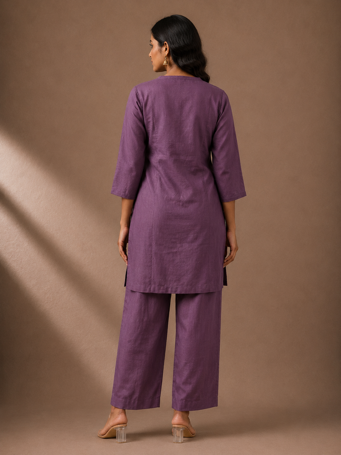 Dusty Plum Silk Blend Embroidered Kurta Pant Set