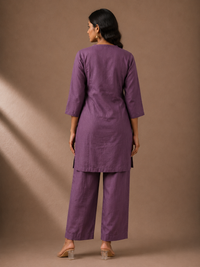 Dusty Plum Silk Blend Embroidered Kurta Pant Set