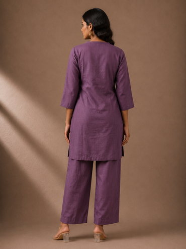 Dusty Plum Silk Blend Embroidered Kurta Pant Set