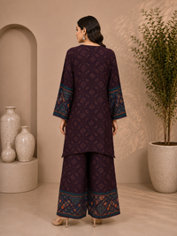 Women's Wine Rayon Kurta Palazzo Set with Mirror Work & Ethnic Print
