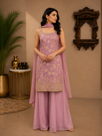 Dusty Rose Banarasi Silk Embroidered Palazzo Set