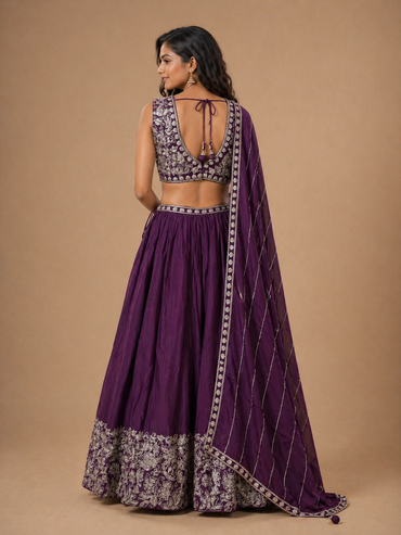 Royal Purple Embroidered Lehenga Set with Dupatta | Sangeet & Wedding Wear