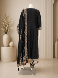 Black Vichitra Silk Embroidered Designer Anarkali Suit with Dupatta