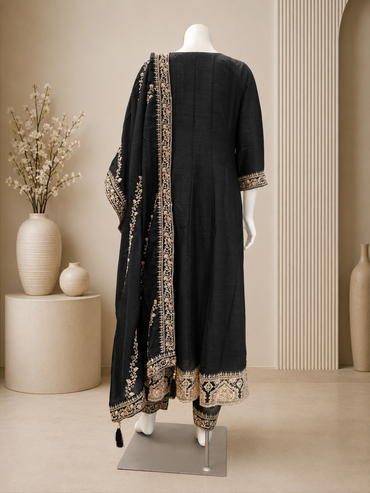 Black Vichitra Silk Embroidered Designer Anarkali Suit with Dupatta