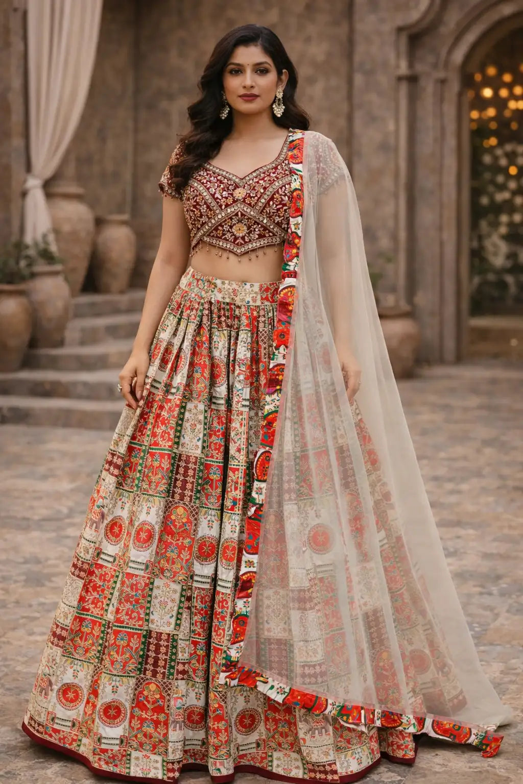 Multicolor Printed Ethnic Lehenga Set