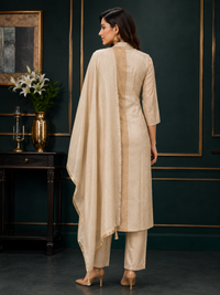 Champagne Tissue Silk Embellished Kurta Set with Dupatta