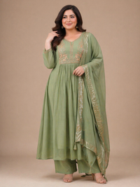 Sage Green Mul Chanderi Anarkali Suit Set with Dupatta | Festive & Ethnic Wear