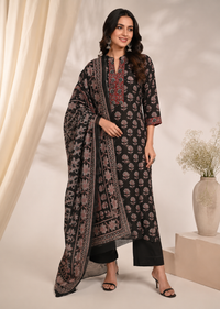 Black Cotton Printed Kurta Set with Dupatta