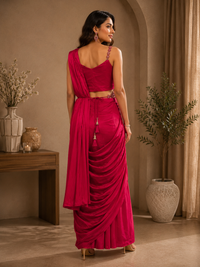 Hot Pink Designer Silk Saree with Embellished Blouse