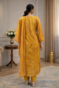 Mustard Yellow Silk Floral Printed Kurta Set with Dupatta