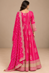 Rani Pink Silk Anarkali Set