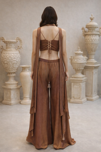 Rust Brown Tissue Co-ord Set with Embroidered Corset Top
