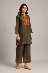 Olive Green Printed Kurta Palazzo Set