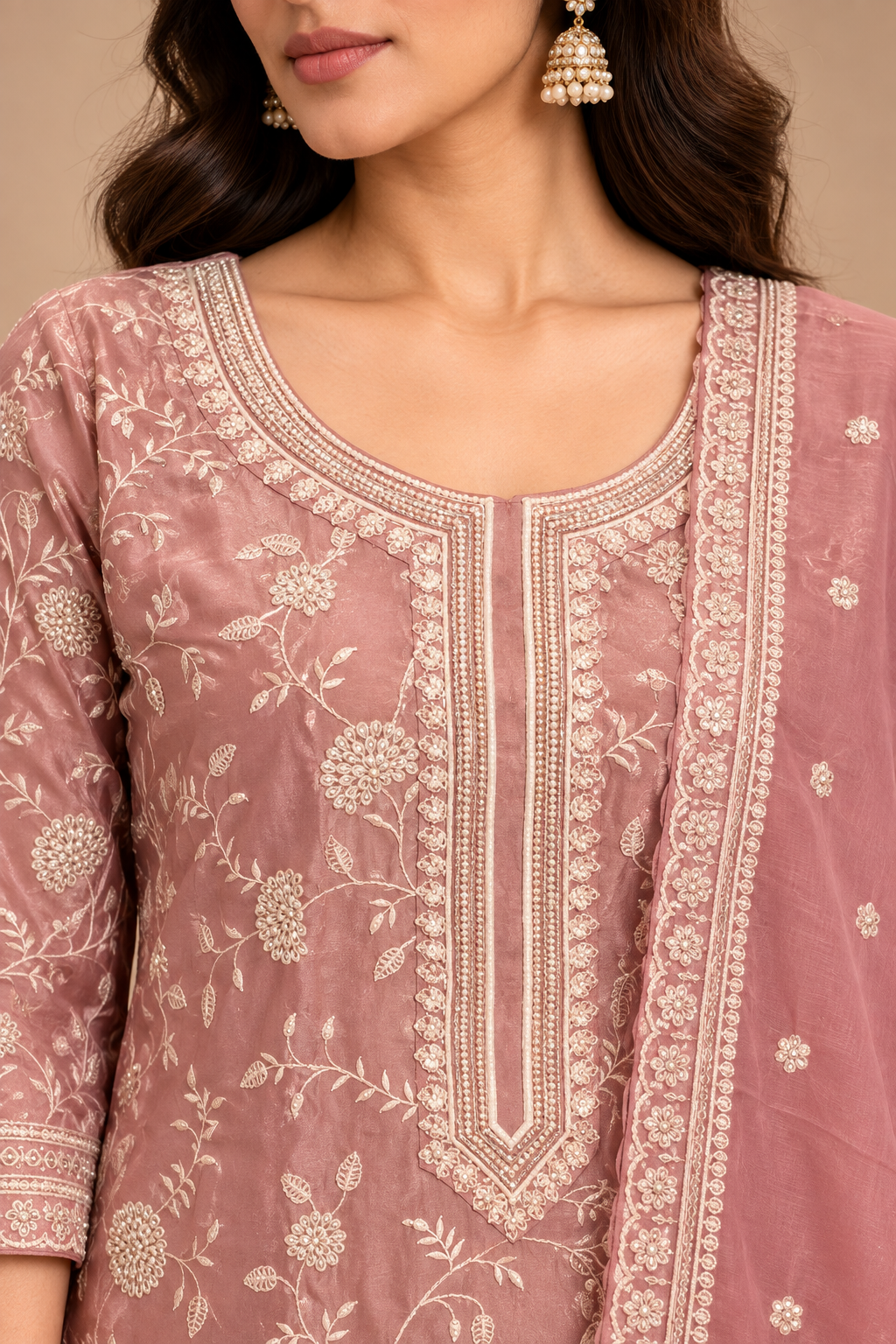Dusty Rose Tissue Silk Straight Cut Suit Set