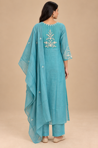 Powder Blue Embroidered Kurta Set with Dupatta