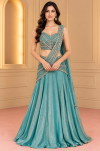 Mint green Indo-Western drape saree