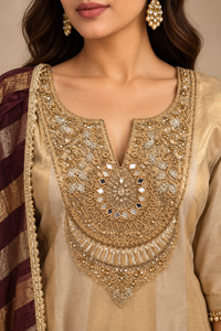 Champagne Gold Tissue Silk Anarkali Suit Set