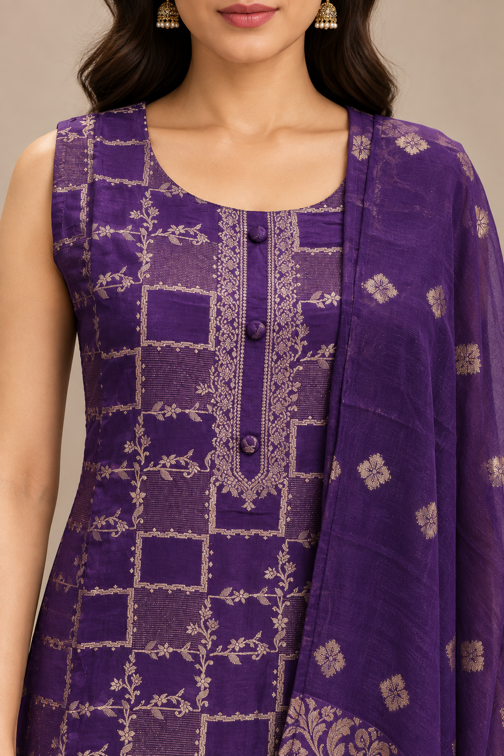 Purple Embroidered Straight Kurta Pant Set with Dupatta