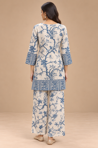 Ivory Blue Floral Printed Kurta Palazzo Set