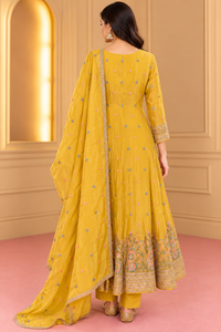 Mustard Yellow Embroidered Anarkali Kurta Set with Dupatta