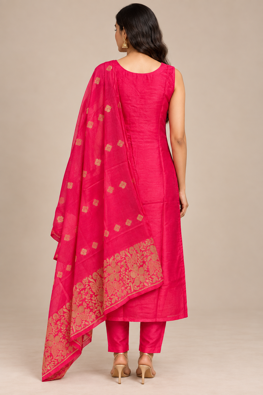 Pink Embroidered Straight Kurta Pant Set with Dupatta