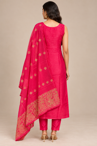 Pink Embroidered Straight Kurta Pant Set with Dupatta