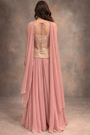 Blush Pink Silk Co-ord Set with Embroidered Peplum Top