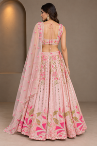 Blush Pink Net Embroidered Lehenga Set
